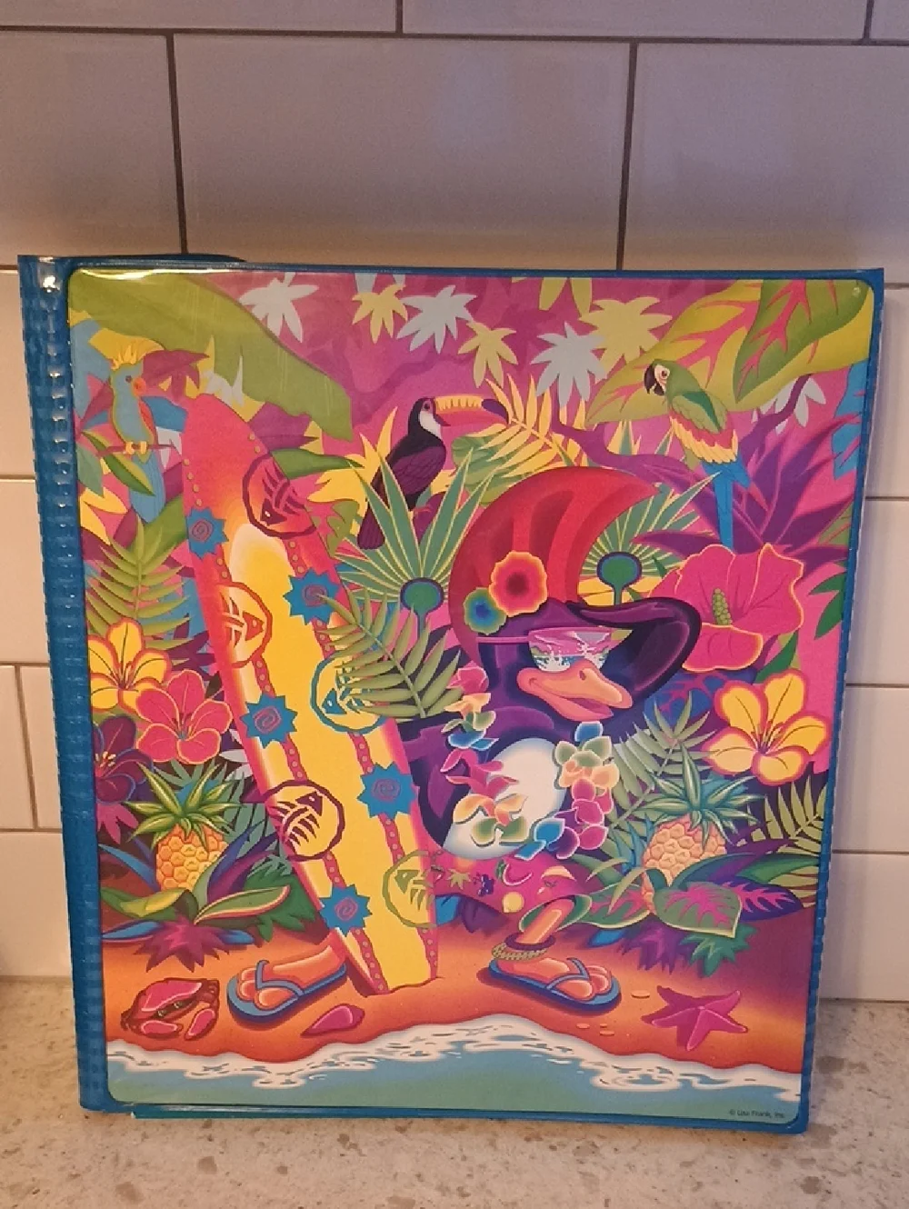Vintage 1990s Lisa Frank Tropical Penguin 3 Ring Trapper Keeper W/ 3 Folders - Picture 3 of 16